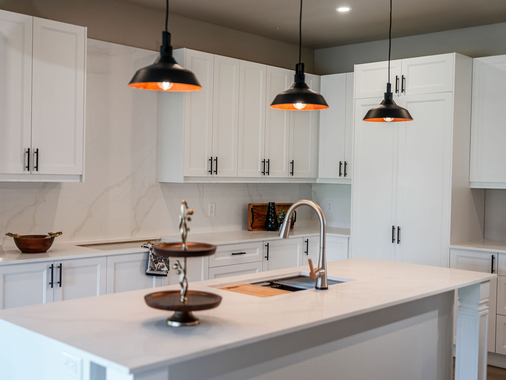 Classic renovation kitchen package with custom quartz island