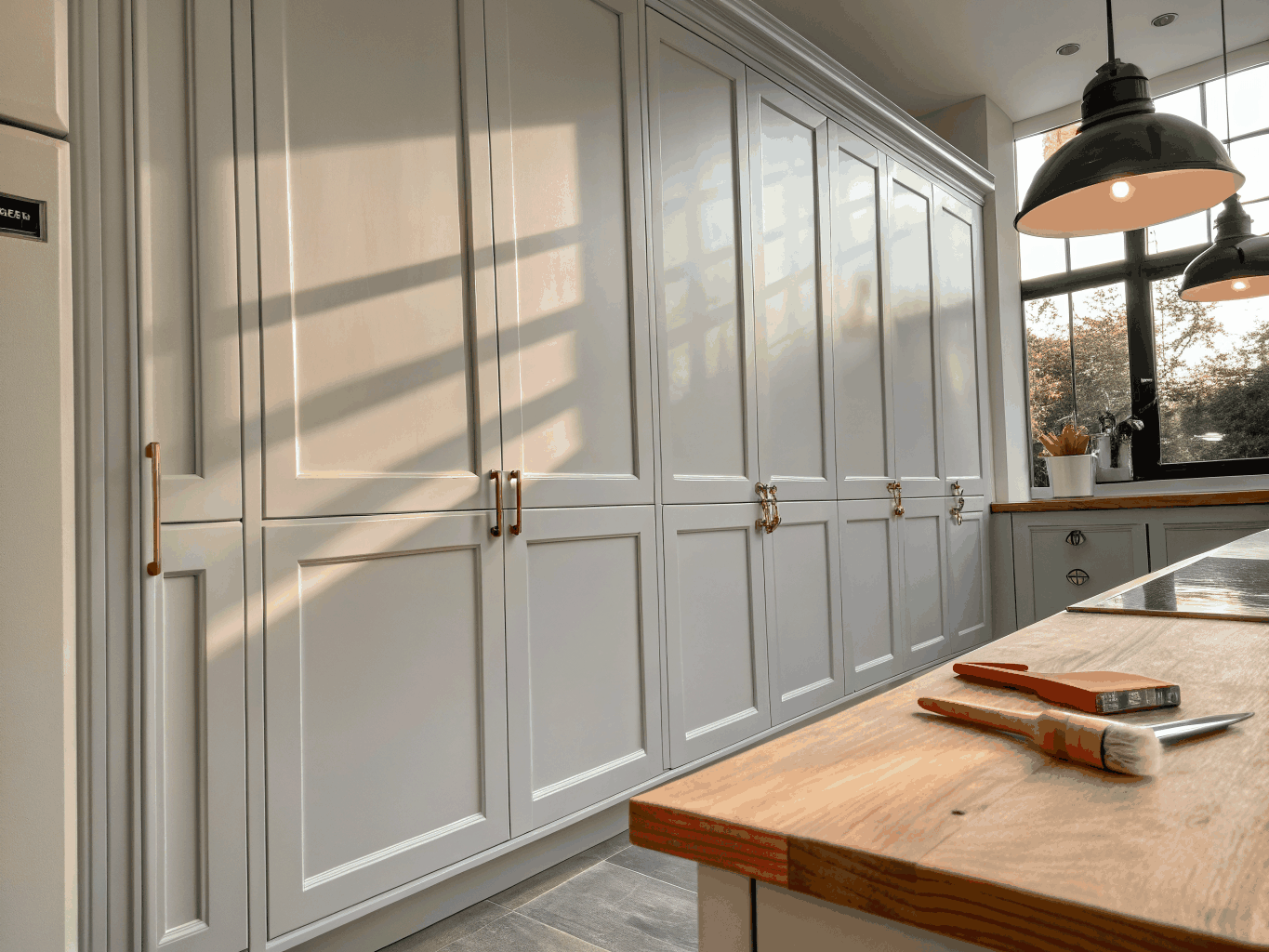 Smooth white baked enamel cabinet finish texture